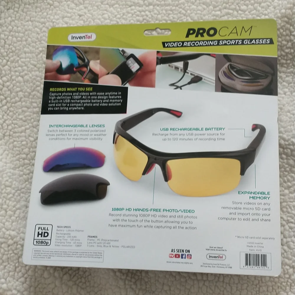 InvenTel PROCAM 1080P Video Recording Sports Glasses with Lenses and Case (AVG)